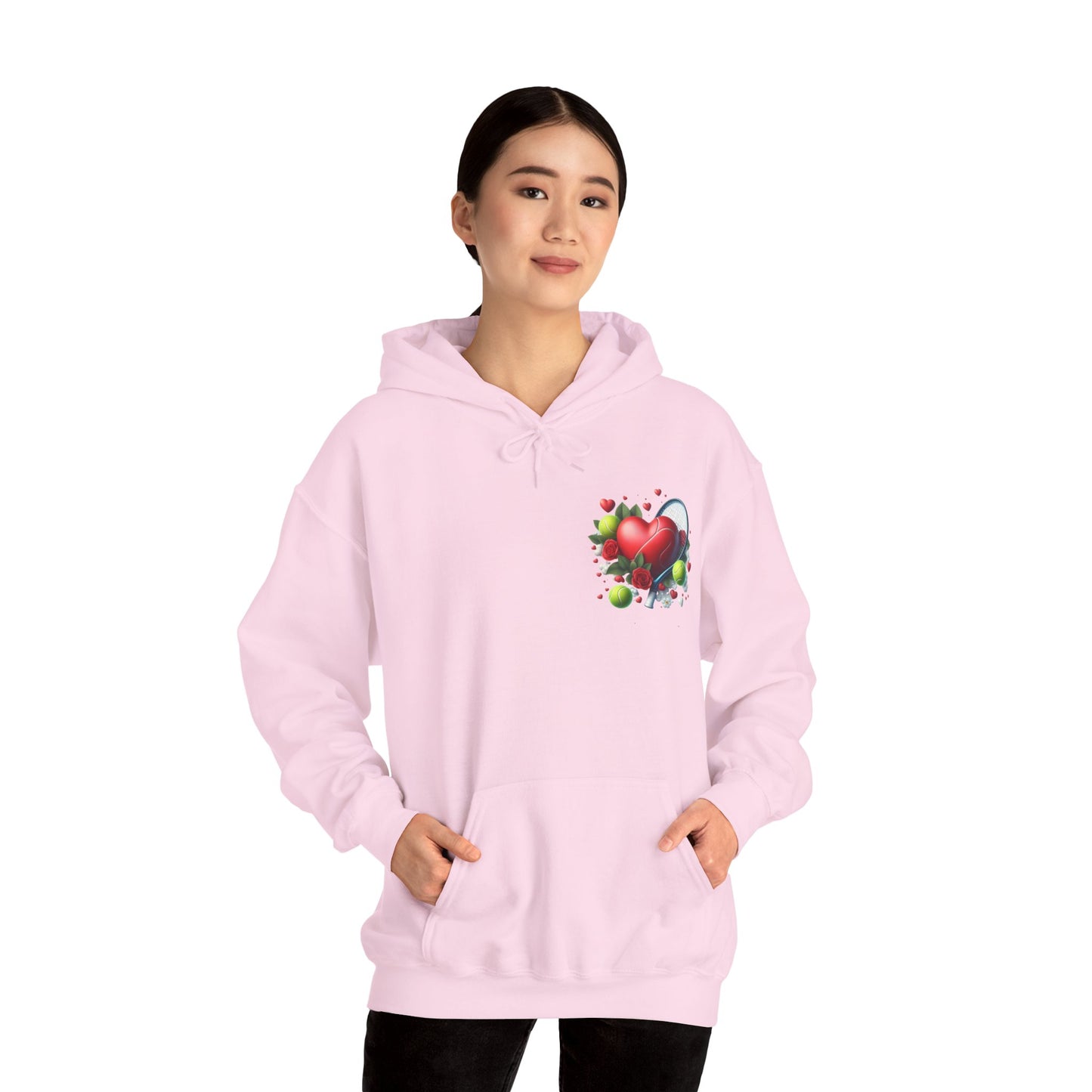 Tennis Love Hoodie: Heart Racquet Roses Balls Unisex Sweatshirt