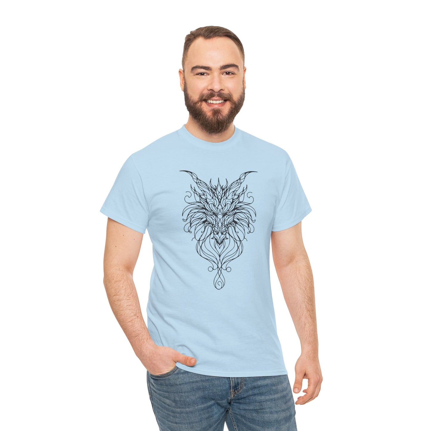 Dragon Line Art Shirt | Mythical Creature Sketch Tee | Minimalist Tattoo Style Top | Intricate Fantasy Art Gift | Unisex White T-Shirt