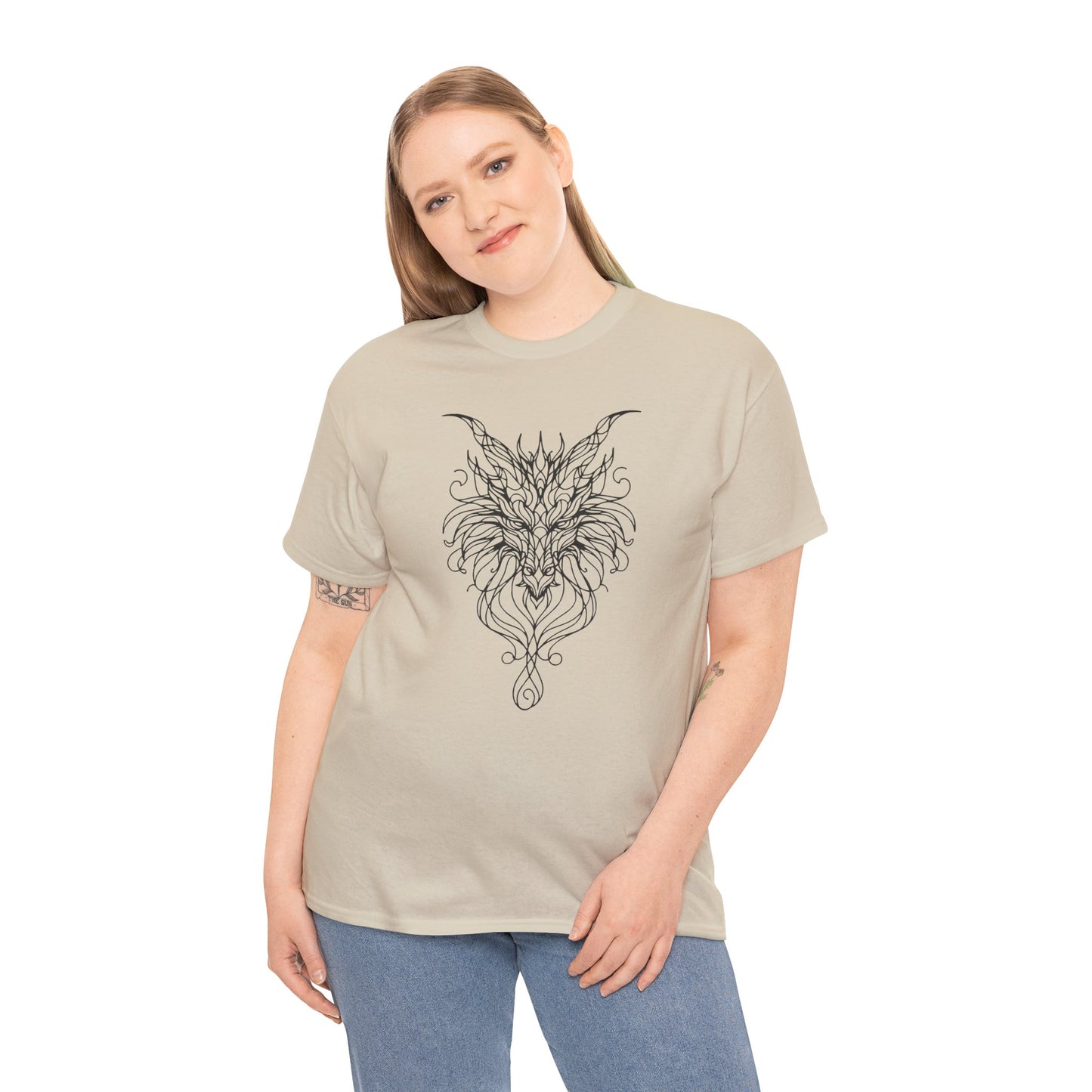 Dragon Line Art Shirt | Mythical Creature Sketch Tee | Minimalist Tattoo Style Top | Intricate Fantasy Art Gift | Unisex White T-Shirt