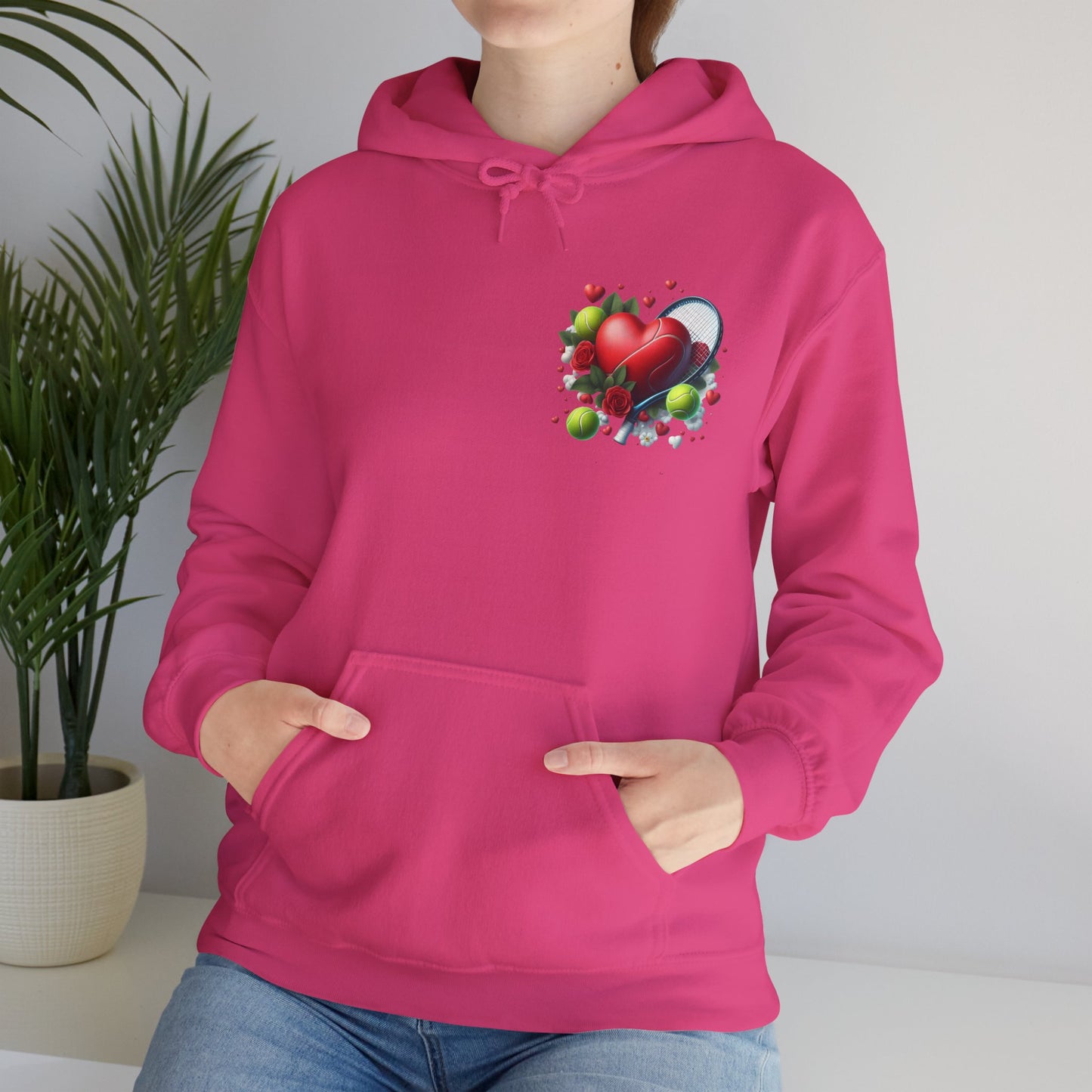 Tennis Love Hoodie: Heart Racquet Roses Balls Unisex Sweatshirt