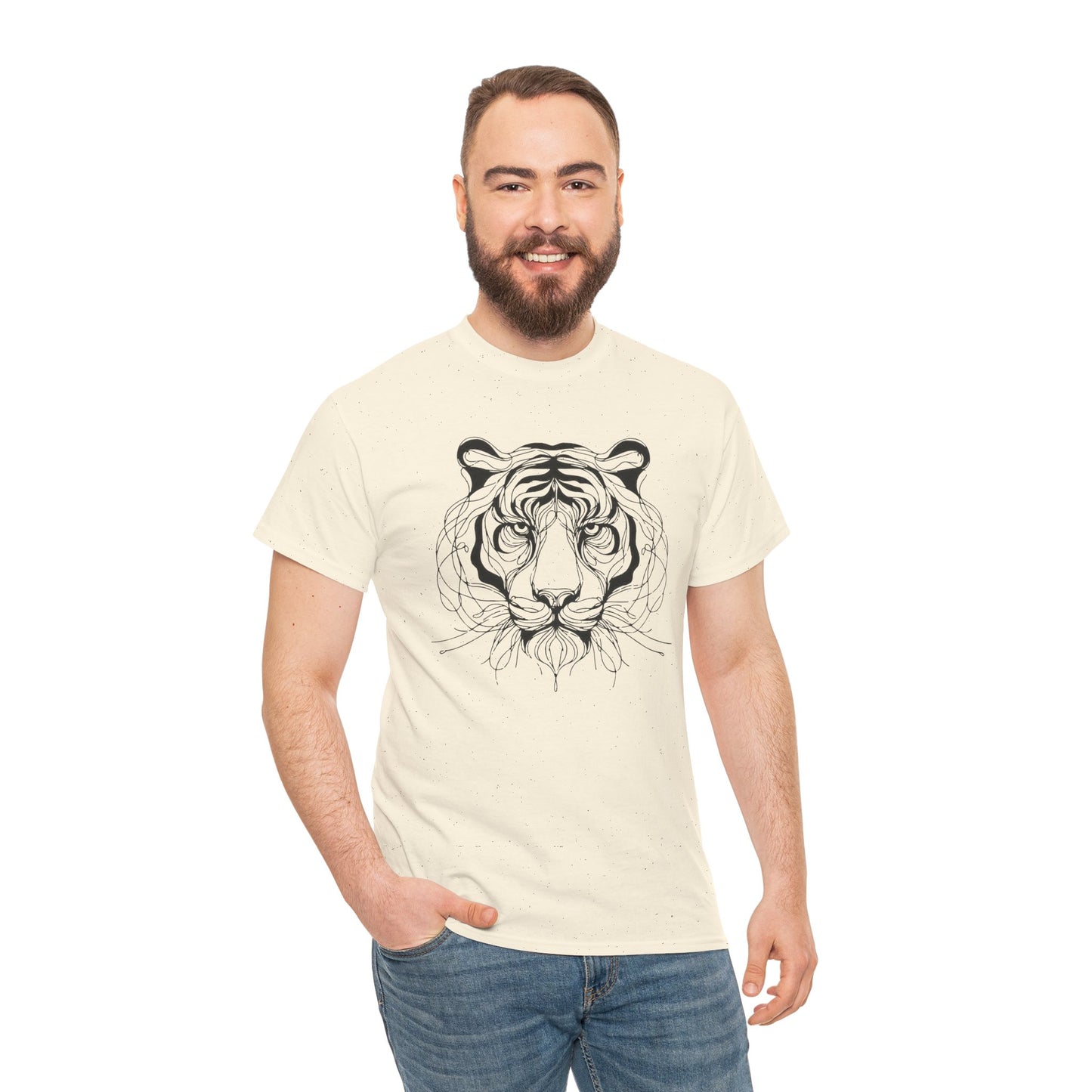 Tiger Line Art Shirt | Wild Animal Sketch Tee | Minimalist Big Cat Face Top | Heavy Cotton 100% Cotton Gift | Unisex Graphic T-Shirt