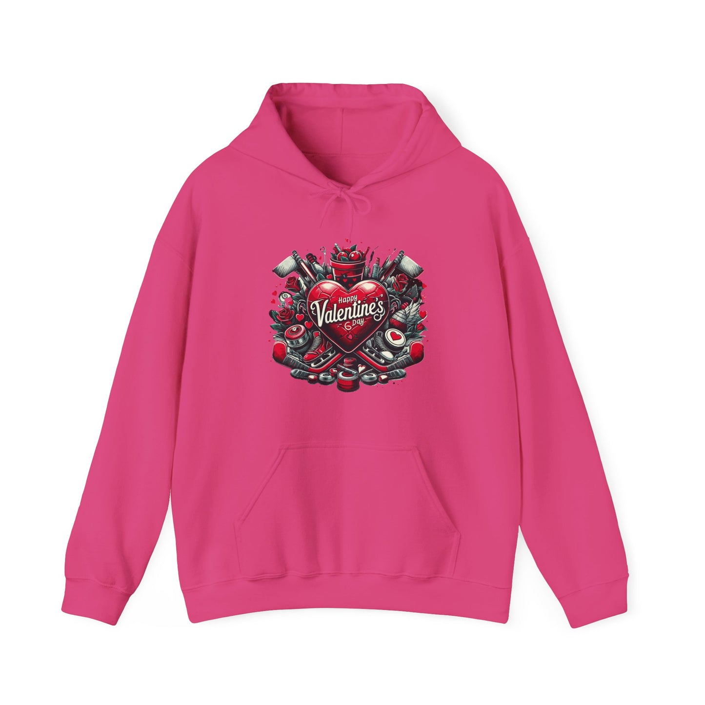 Valentine's Day Heart and Roses Hoodie, Romantic Couple Skatewear, Love ice hockey Themed Sweatshirt