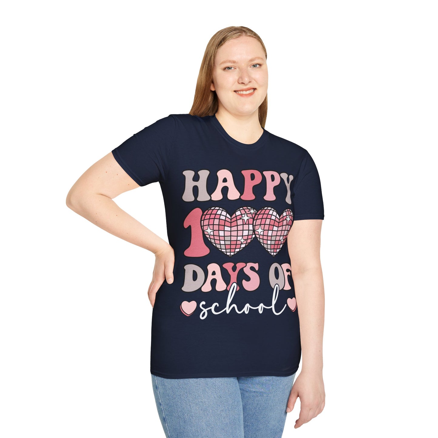 Happy 100 Days of School Shirt | Retro Disco Hearts Black Tee | Pink Groovy Teacher Outfit | Cute Student Milestone Gift