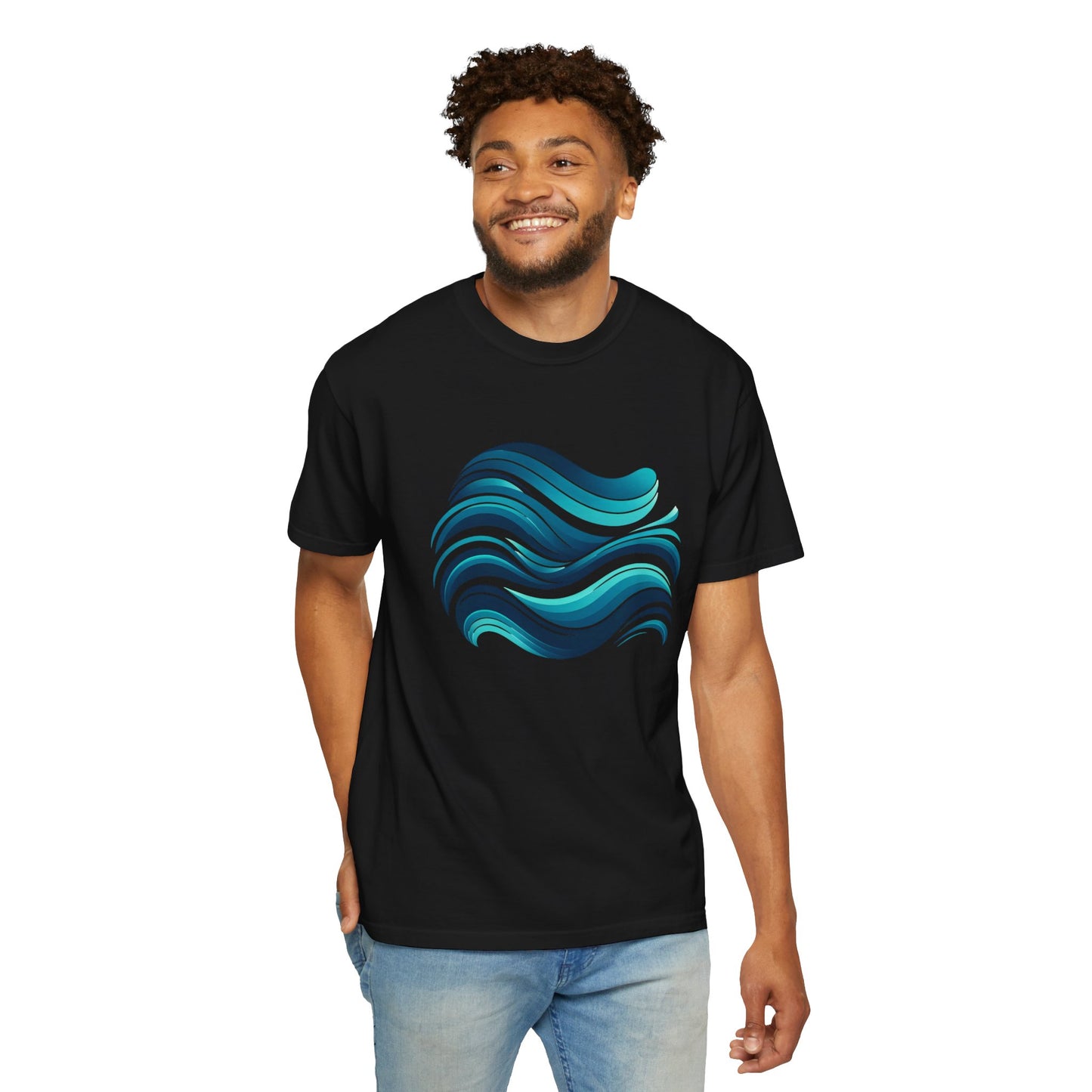 Abstract Ocean Wave T-Shirt  Modern Aqua Design   Artistic Sea Wave