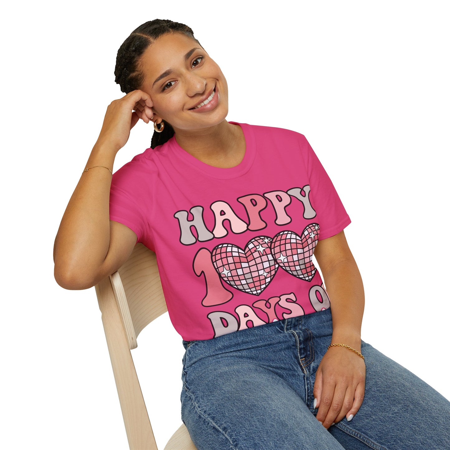 Happy 100 Days of School Shirt | Retro Disco Hearts Black Tee | Pink Groovy Teacher Outfit | Cute Student Milestone Gift