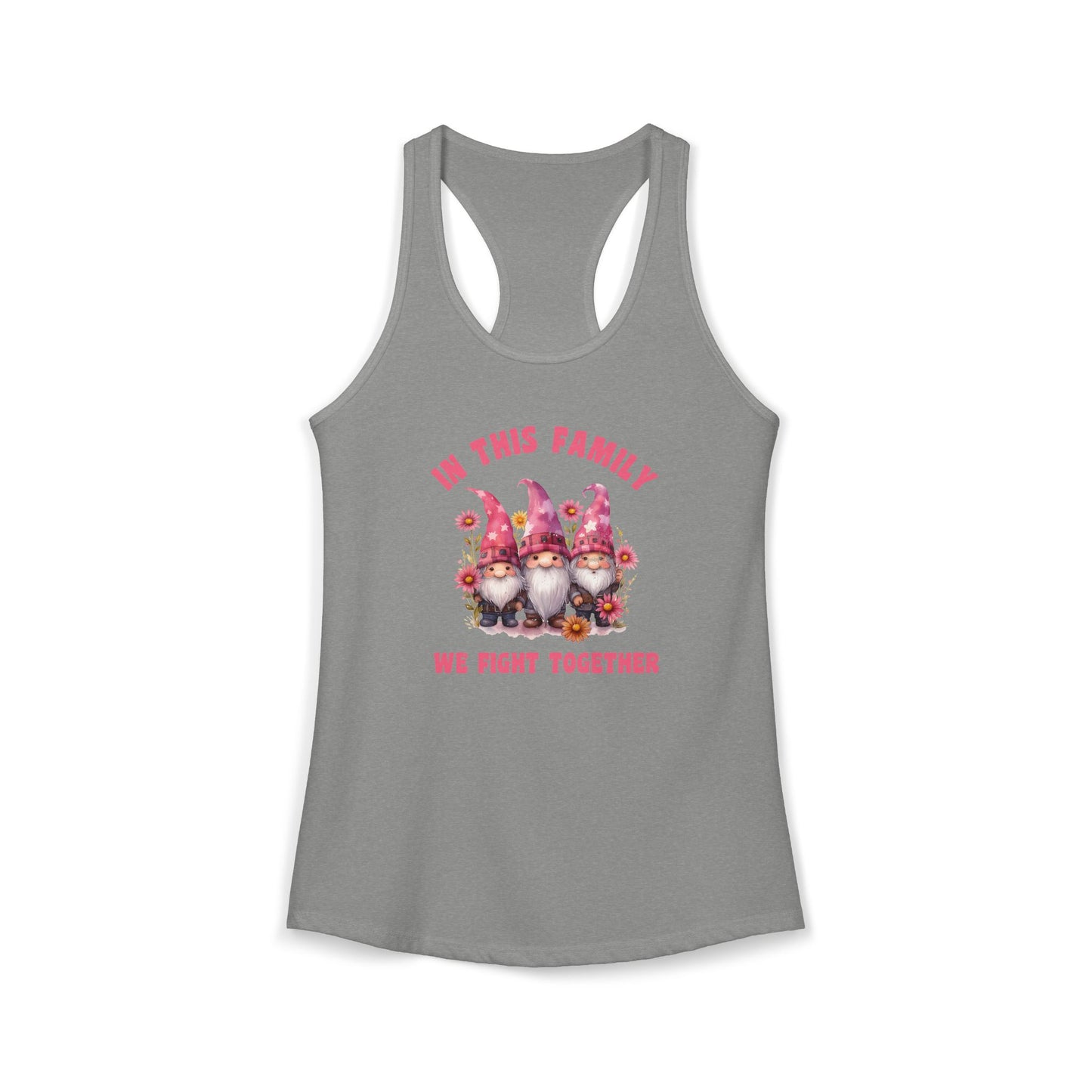 In This Family We Fight Together" Tank Top | Cute Cancer Awareness Gnomes | Pink Ribbon Support Racerback