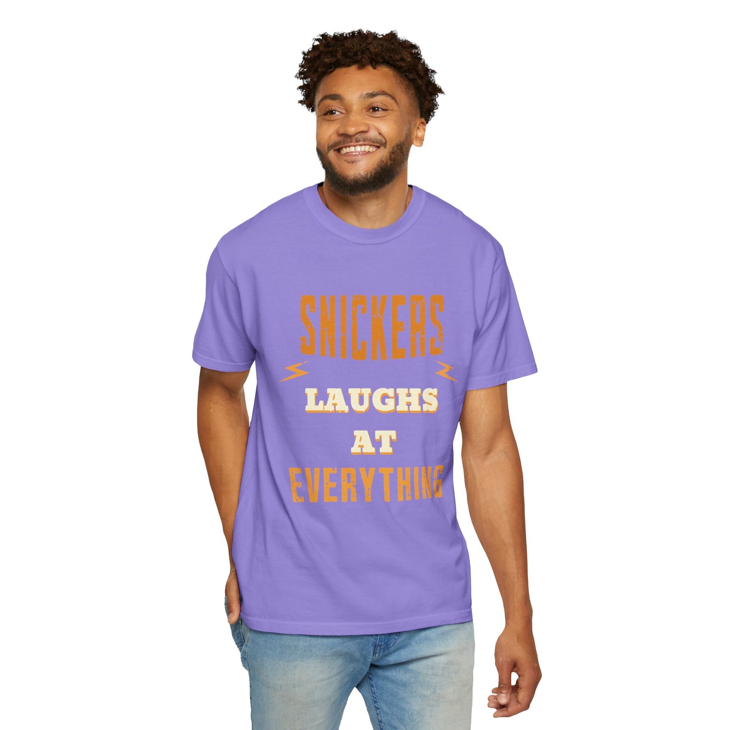 Cheerful 'Laughs at Everything' T-Shirt - coworker/friend Inspired Humorous Fun Shirt