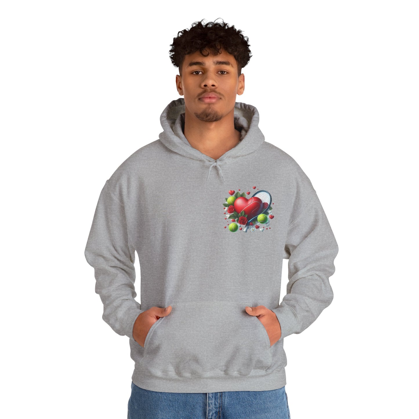 Tennis Love Hoodie: Heart Racquet Roses Balls Unisex Sweatshirt