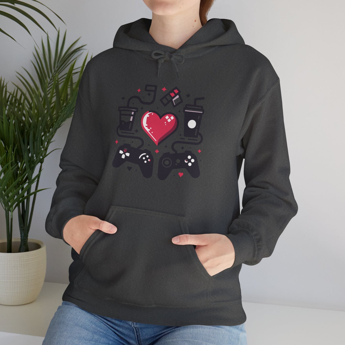 Viral Gamer Heart Life Hoodie - Retro Controllers Soda & Snacks Graphic Unisex Sweatshirt - Ultimate Gaming Gift
