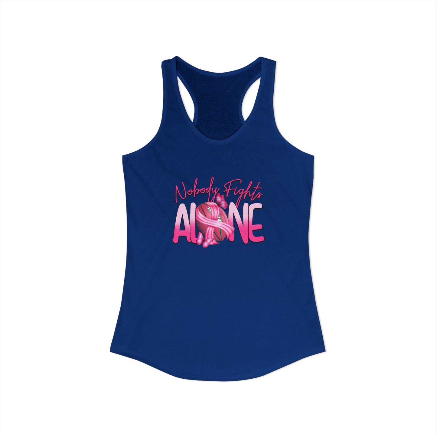 Nobody Fights Alone – Women’s Breast Cancer Football Ribbon Racerback Tank