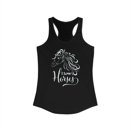 I Love Horses Racerback Tank – Flowing Line‑Art Mane for Equestrian Girls & Barn Days