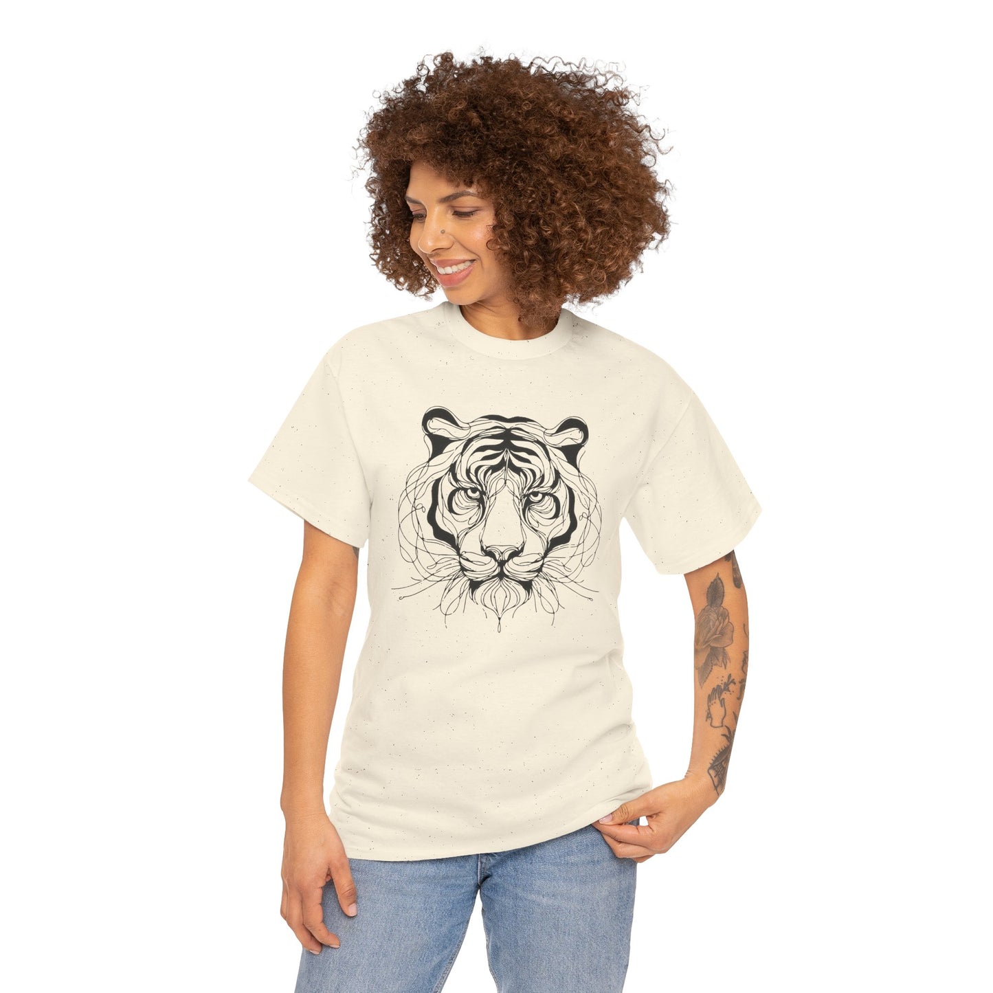 Tiger Line Art Shirt | Wild Animal Sketch Tee | Minimalist Big Cat Face Top | Heavy Cotton 100% Cotton Gift | Unisex Graphic T-Shirt