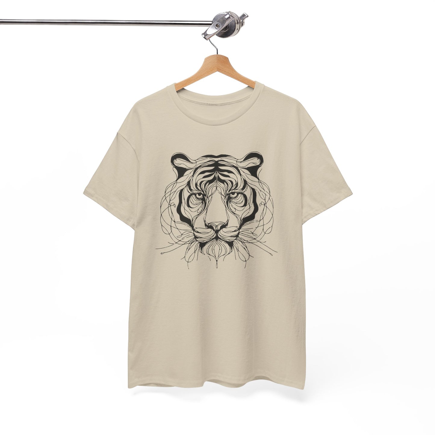 Tiger Line Art Shirt | Wild Animal Sketch Tee | Minimalist Big Cat Face Top | Heavy Cotton 100% Cotton Gift | Unisex Graphic T-Shirt