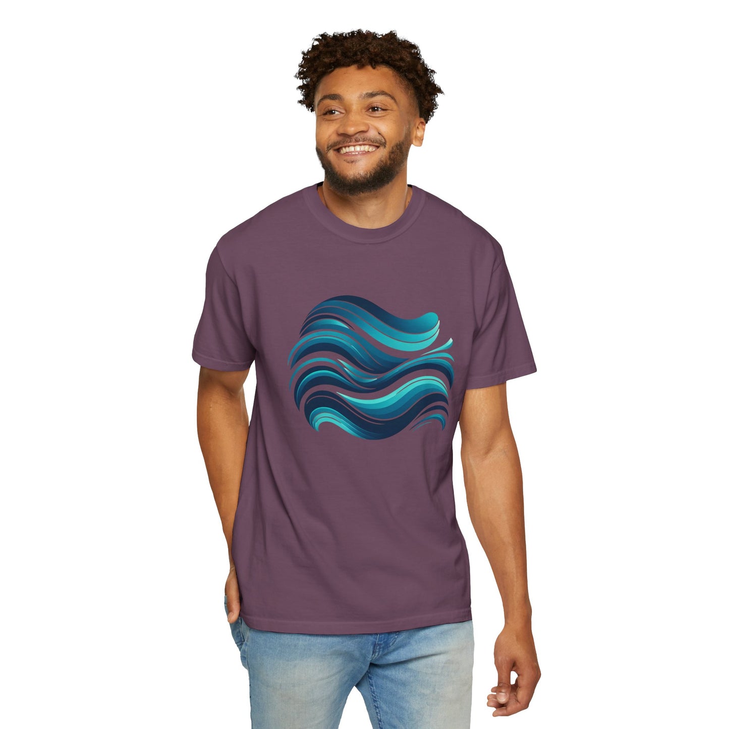 Abstract Ocean Wave T-Shirt  Modern Aqua Design   Artistic Sea Wave