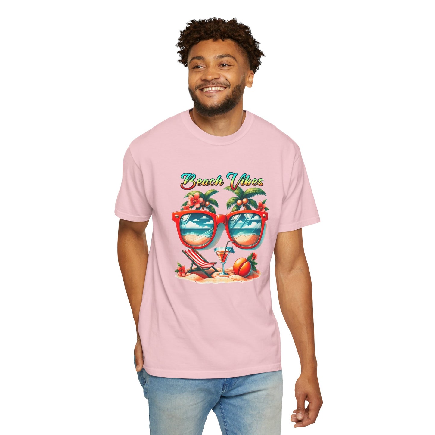 Beach Vibes Graphic Tee – Retro Sunglasses, Palm Trees & Sunset Summer Shirt