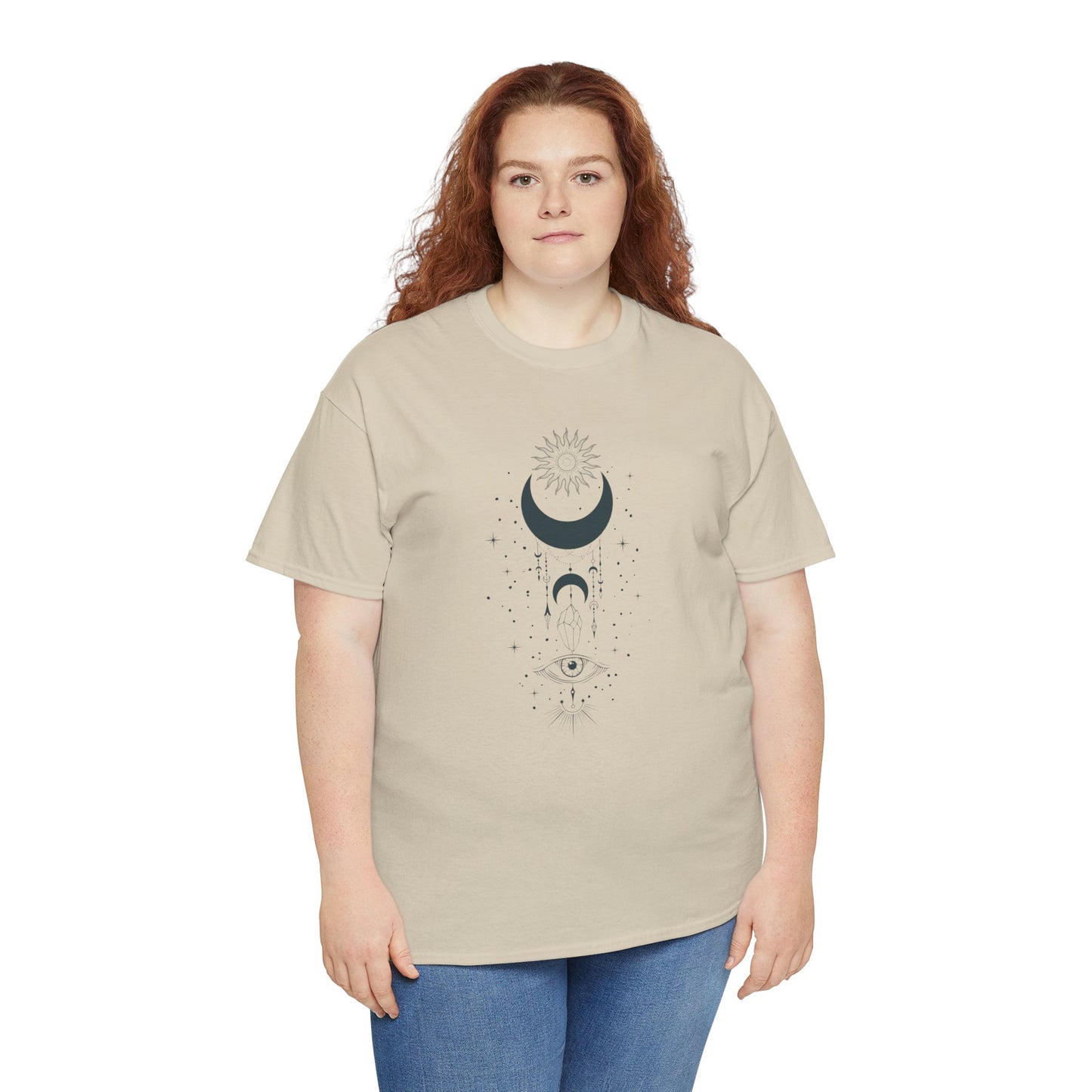 Celestial Moon & Sun Shirt | Boho Mystical Line Art Tee | Spiritual Astrology Gift | Heavy Cotton Unisex Top | Witchy Yoga T-Shirt