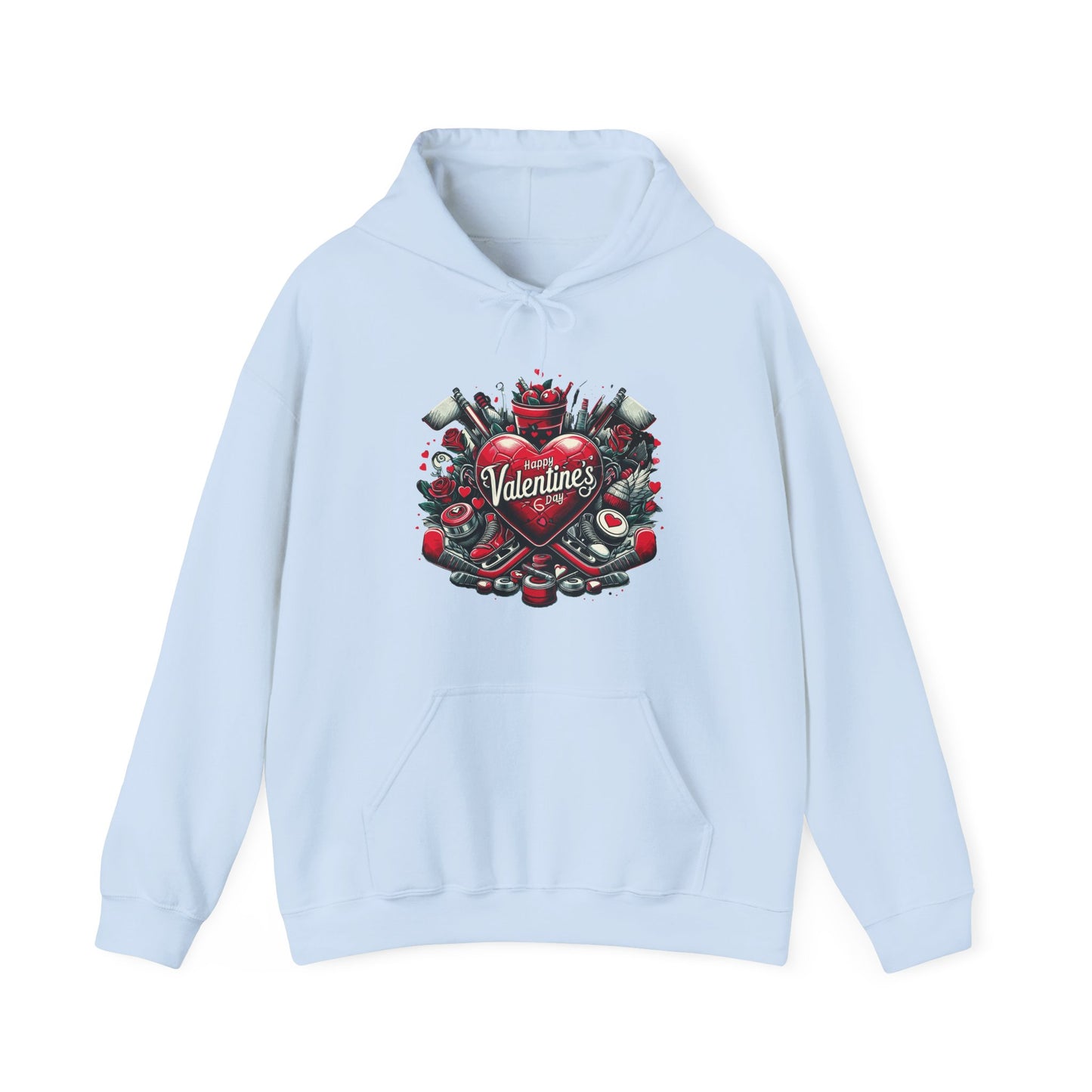 Valentine's Day Heart and Roses Hoodie, Romantic Couple Skatewear, Love ice hockey Themed Sweatshirt