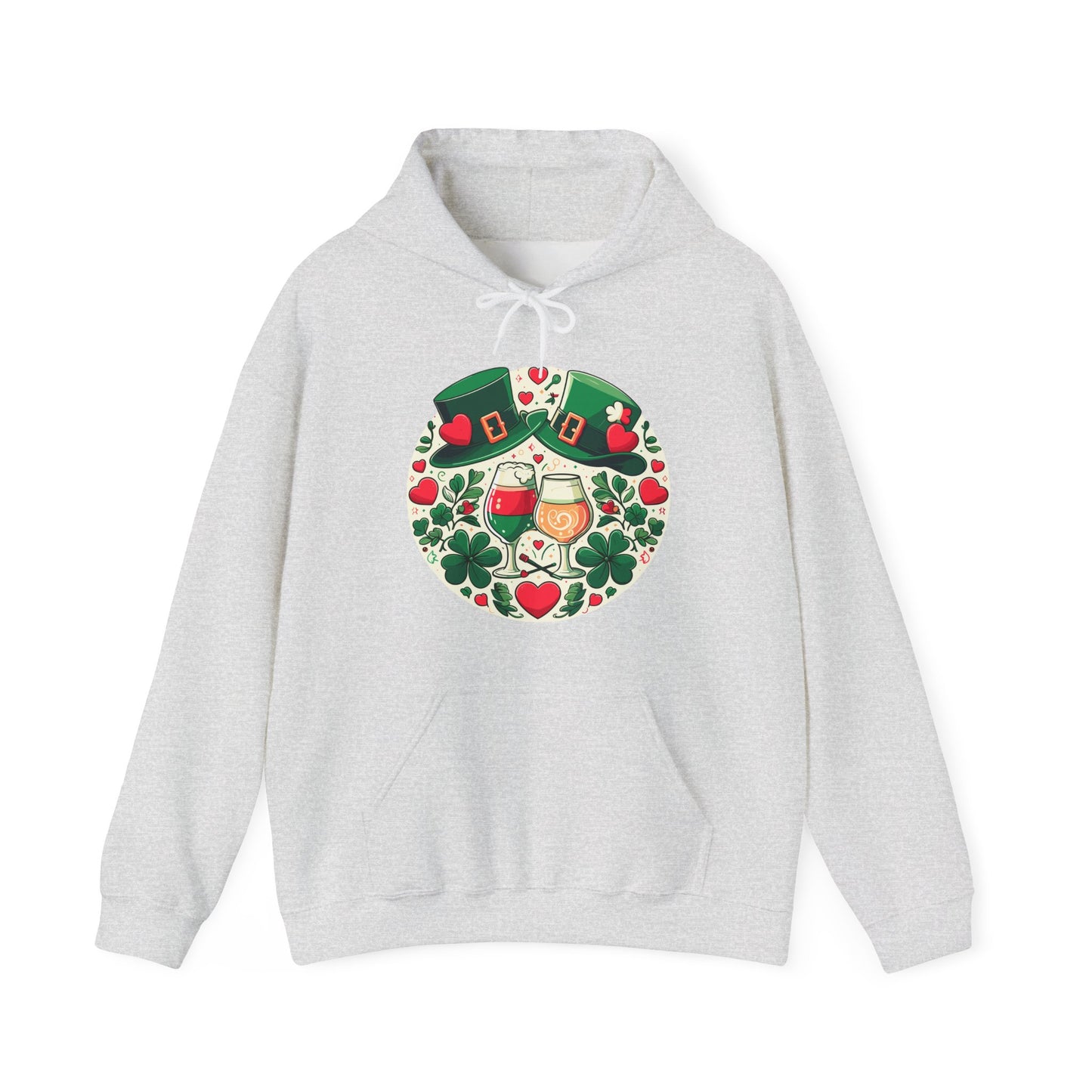 St. Patrick's Day Hoodie, Irish Celebration Beer Clover Heart Unisex Pullover