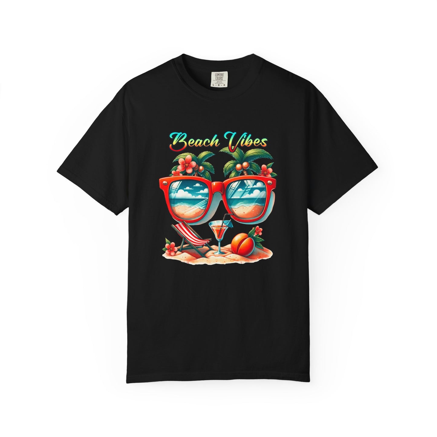 Beach Vibes Graphic Tee – Retro Sunglasses, Palm Trees & Sunset Summer Shirt