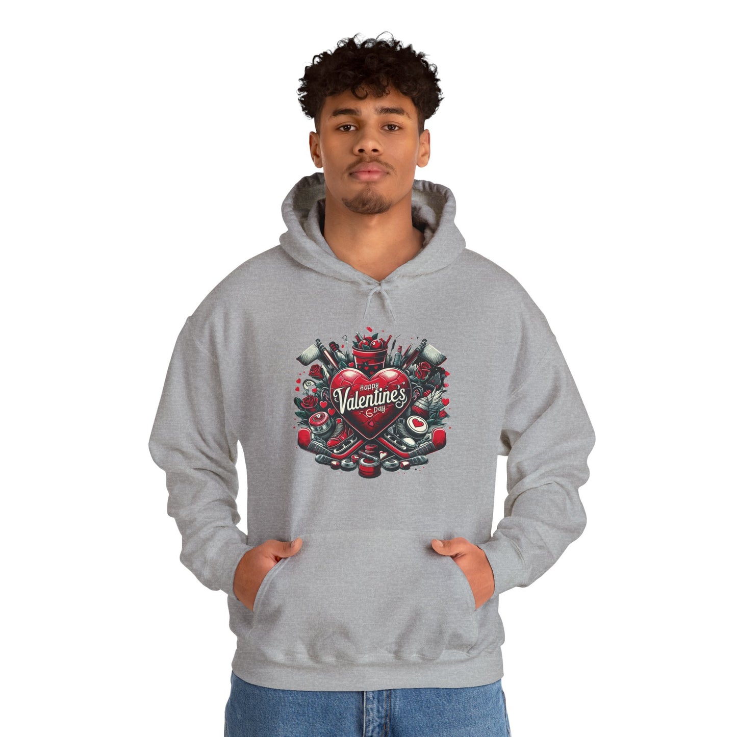 Valentine's Day Heart and Roses Hoodie, Romantic Couple Skatewear, Love ice hockey Themed Sweatshirt