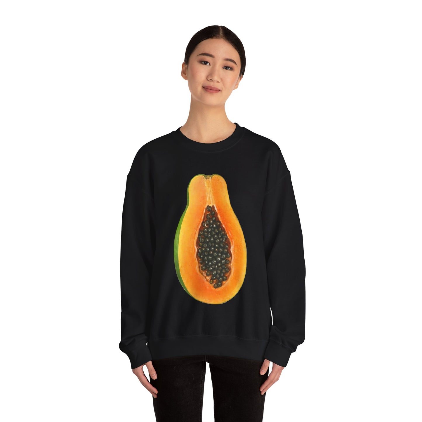 Papaya Slice Crewneck Sweatshirt | Aesthetic Tropical Fruit Pullover | Funny Lazy Halloween Costume & Foodie Gift