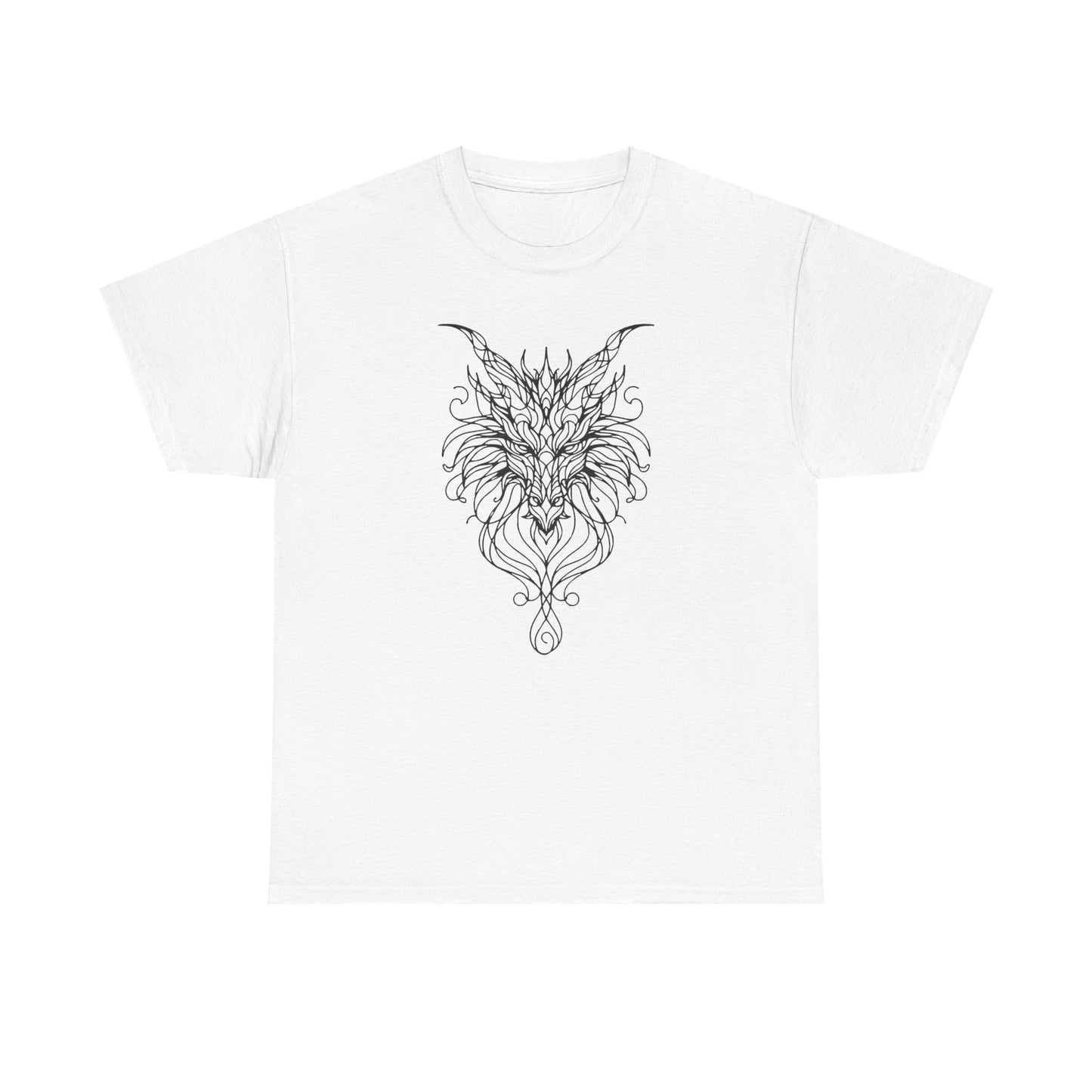 Dragon Line Art Shirt | Mythical Creature Sketch Tee | Minimalist Tattoo Style Top | Intricate Fantasy Art Gift | Unisex White T-Shirt