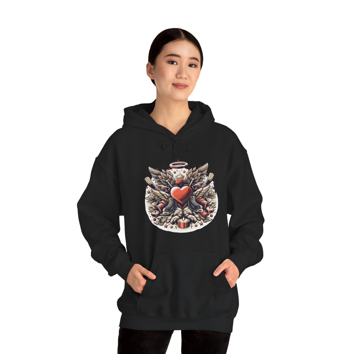 Hockey Heart & Angel Wings Hoodie | Edgy "Love the Game" Sweatshirt | Unique Sports Valentine's Gift