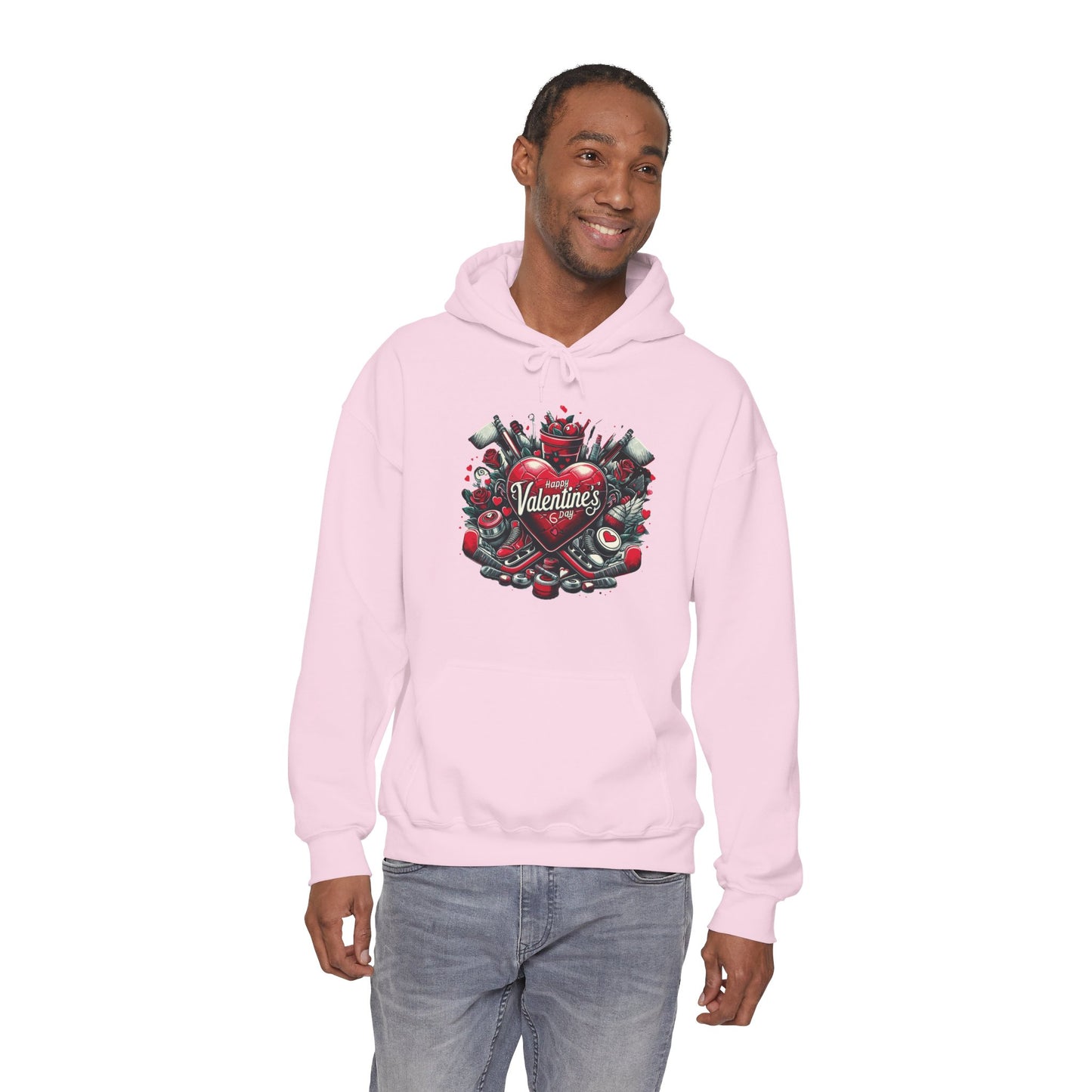 Valentine's Day Heart and Roses Hoodie, Romantic Couple Skatewear, Love ice hockey Themed Sweatshirt