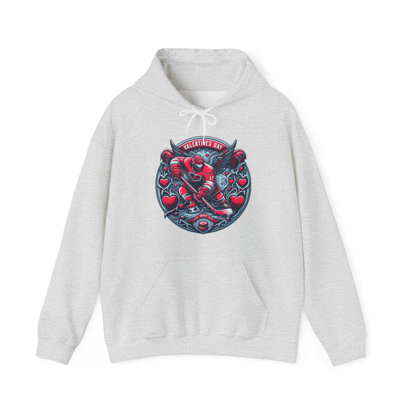 Valentines Day Hockey Hoodie, Romantic Sports Gift, Unisex Heart Hockey Graphic Pullover, Casual Comfortable Sporty Apparel