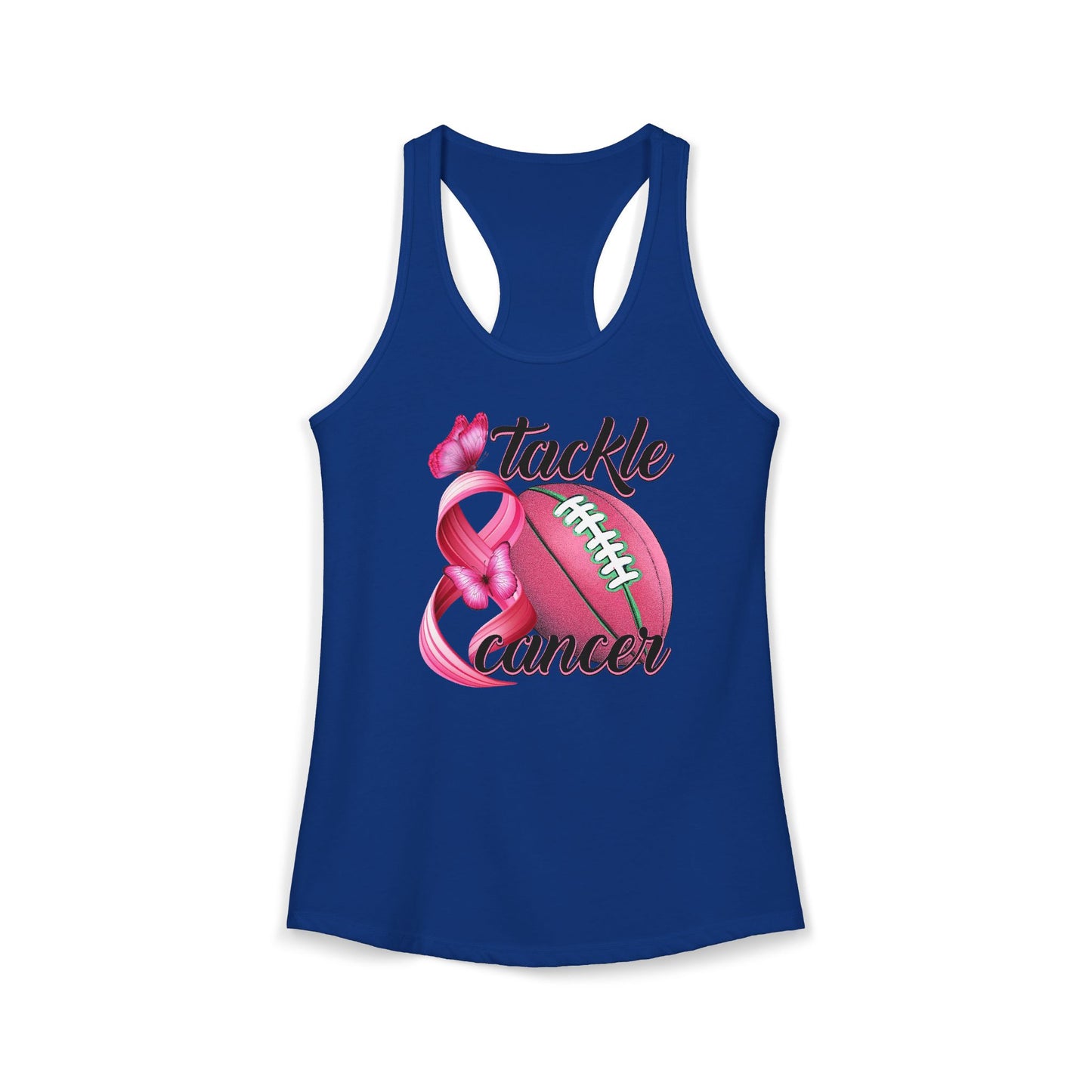Tackle Cancer Tank Top | Pink Football Breast Cancer Awareness Shirt | Butterfly Hope Gift | Women's Sporty Racerback | October Support Gea