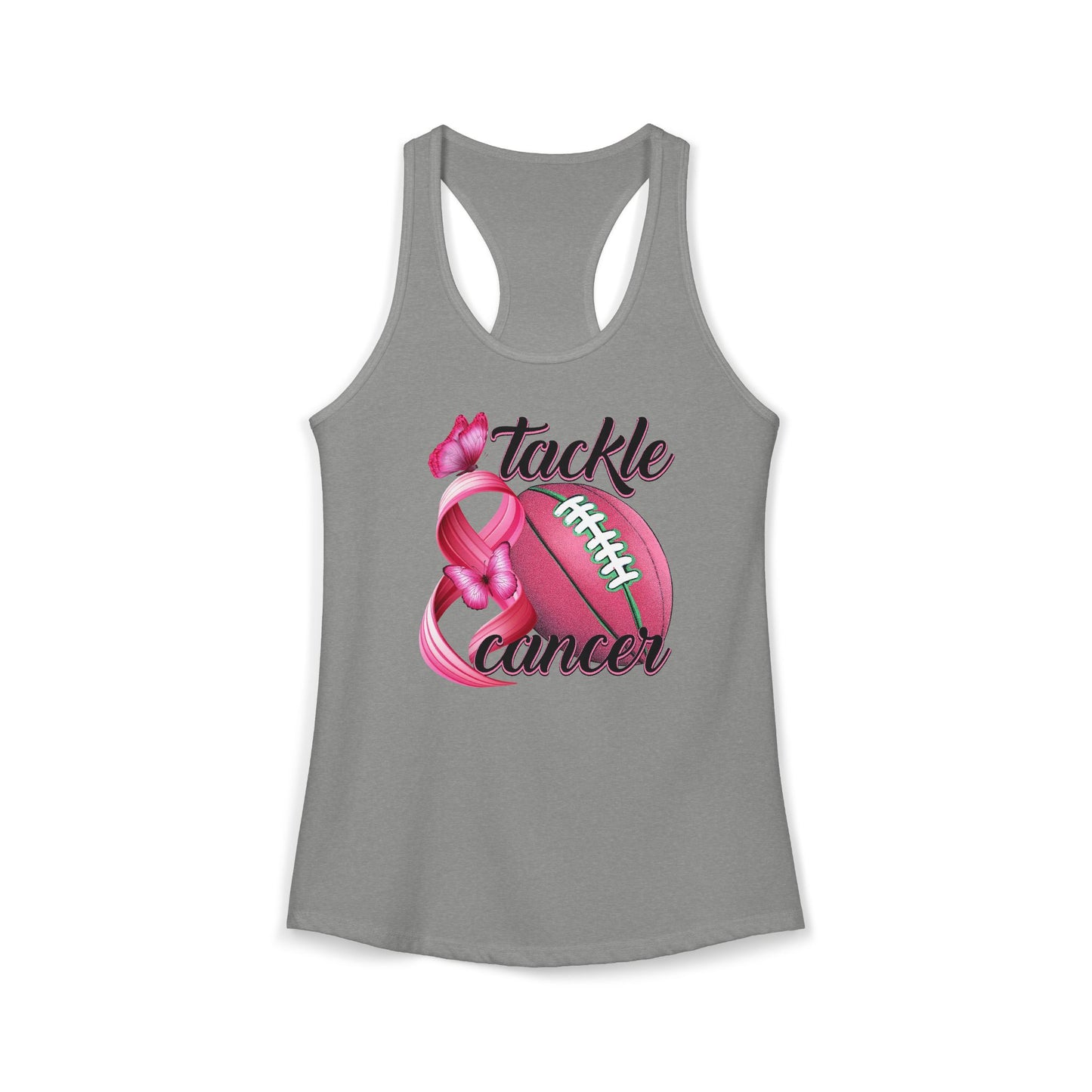 Tackle Cancer Tank Top | Pink Football Breast Cancer Awareness Shirt | Butterfly Hope Gift | Women's Sporty Racerback | October Support Gea