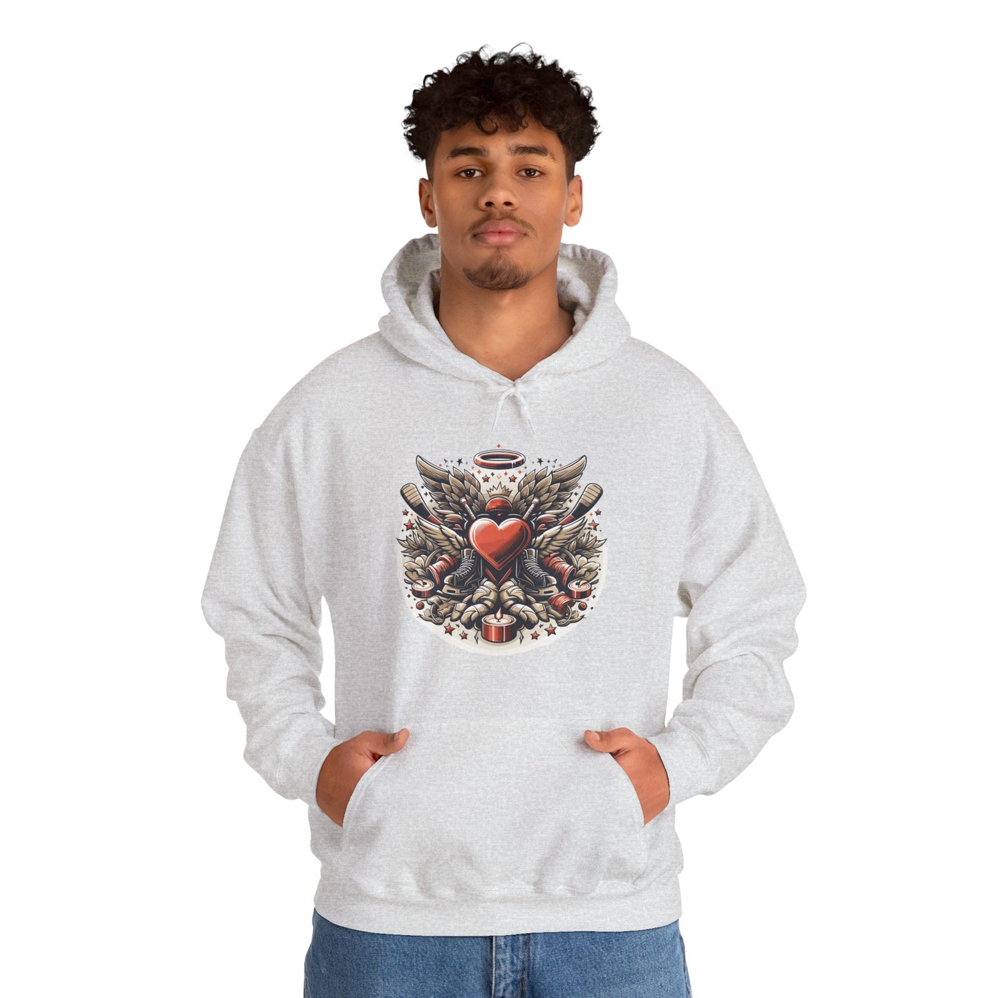 Hockey Heart & Angel Wings Hoodie | Edgy "Love the Game" Sweatshirt | Unique Sports Valentine's Gift