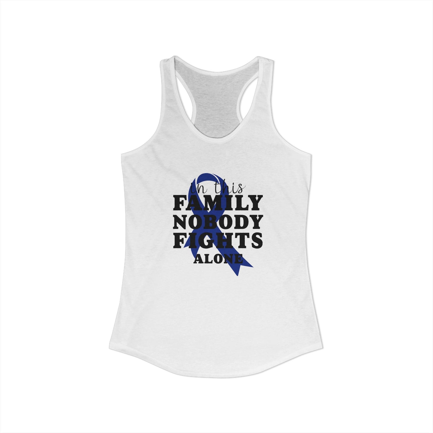 In This Family Nobody Fights Alone – Blue Ribbon Awareness Racerback Tank