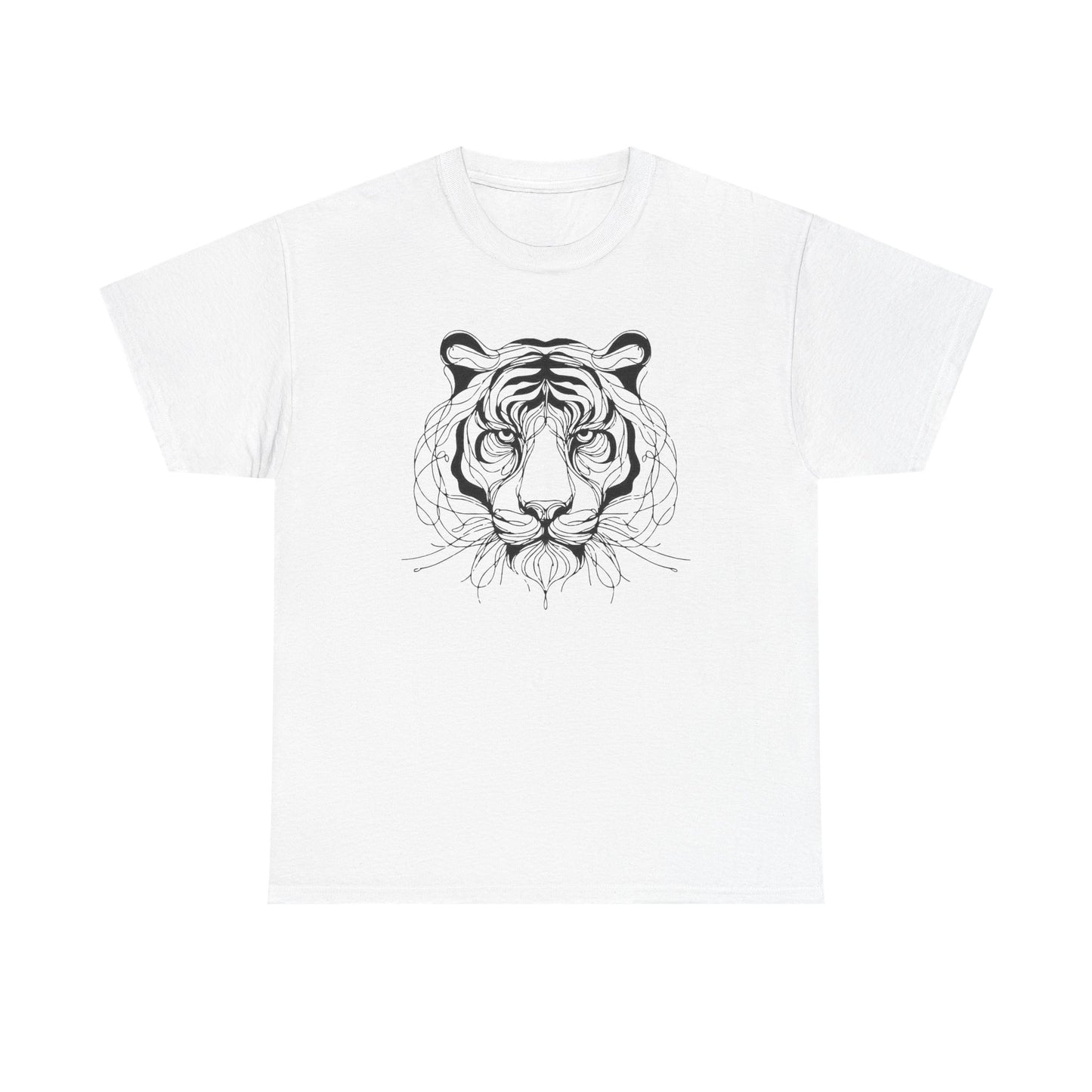 Tiger Line Art Shirt | Wild Animal Sketch Tee | Minimalist Big Cat Face Top | Heavy Cotton 100% Cotton Gift | Unisex Graphic T-Shirt