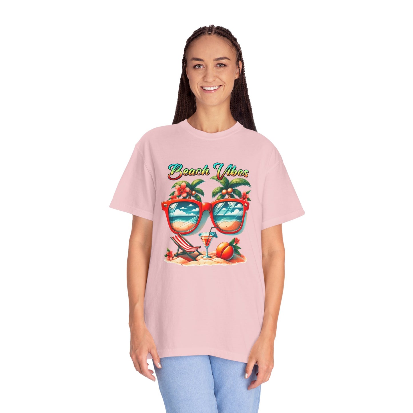 Beach Vibes Graphic Tee – Retro Sunglasses, Palm Trees & Sunset Summer Shirt
