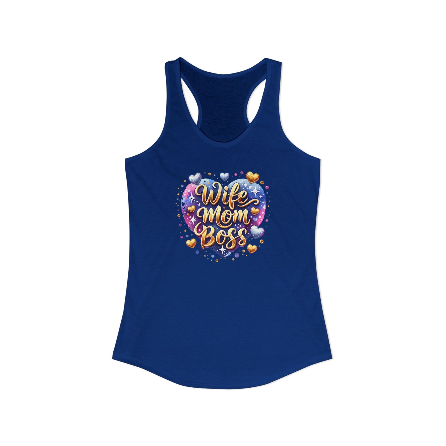 Wife Mom Boss Racerback Tank – Galaxy Heart Graphic for the CEO of the Household