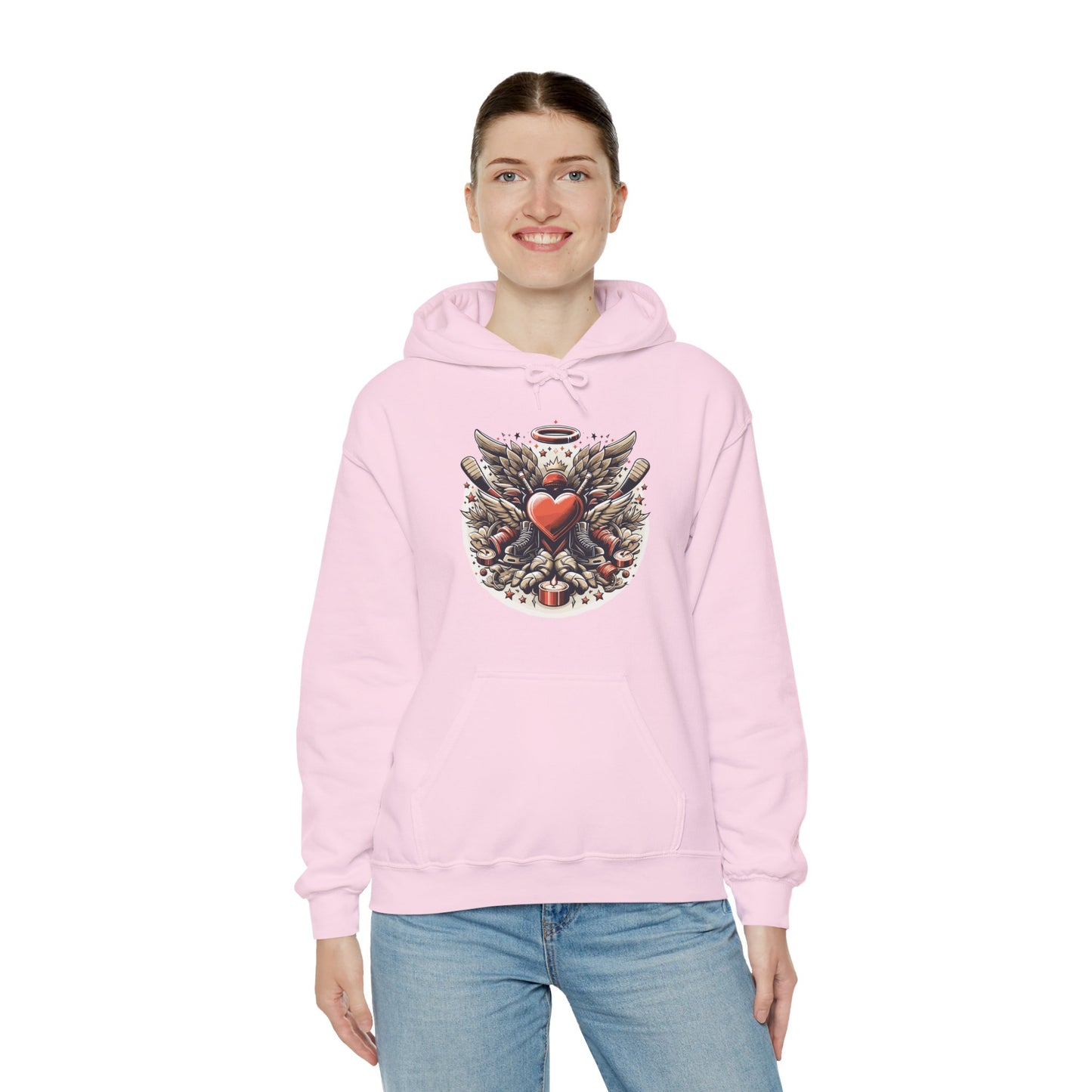 Hockey Heart & Angel Wings Hoodie | Edgy "Love the Game" Sweatshirt | Unique Sports Valentine's Gift
