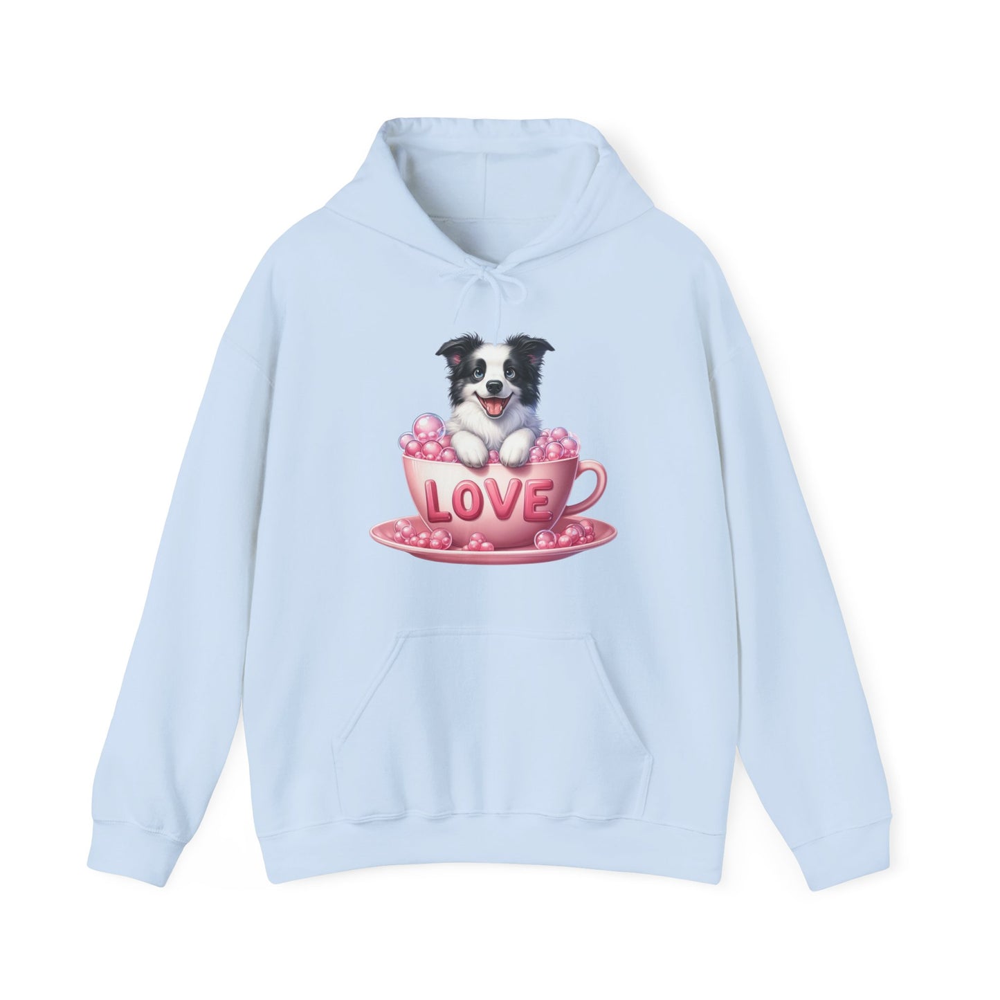Viral Puppy Love Border Collie Hoodie - Cute Dog in Pink Cup Graphic Unisex Sweatshirt - Adorable Gift for Border Collie Lovers