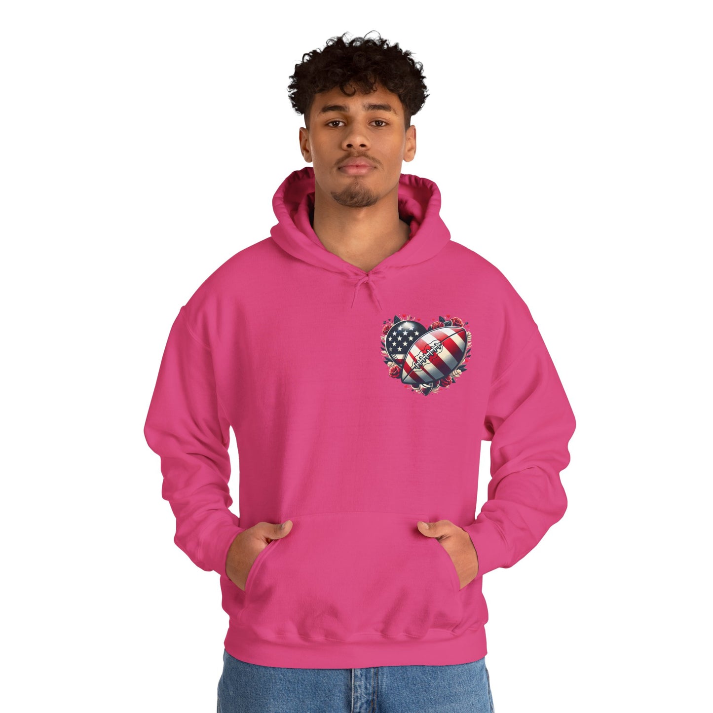 Touchdown Soul: Patriotic American Flag Football Heart Hoodie