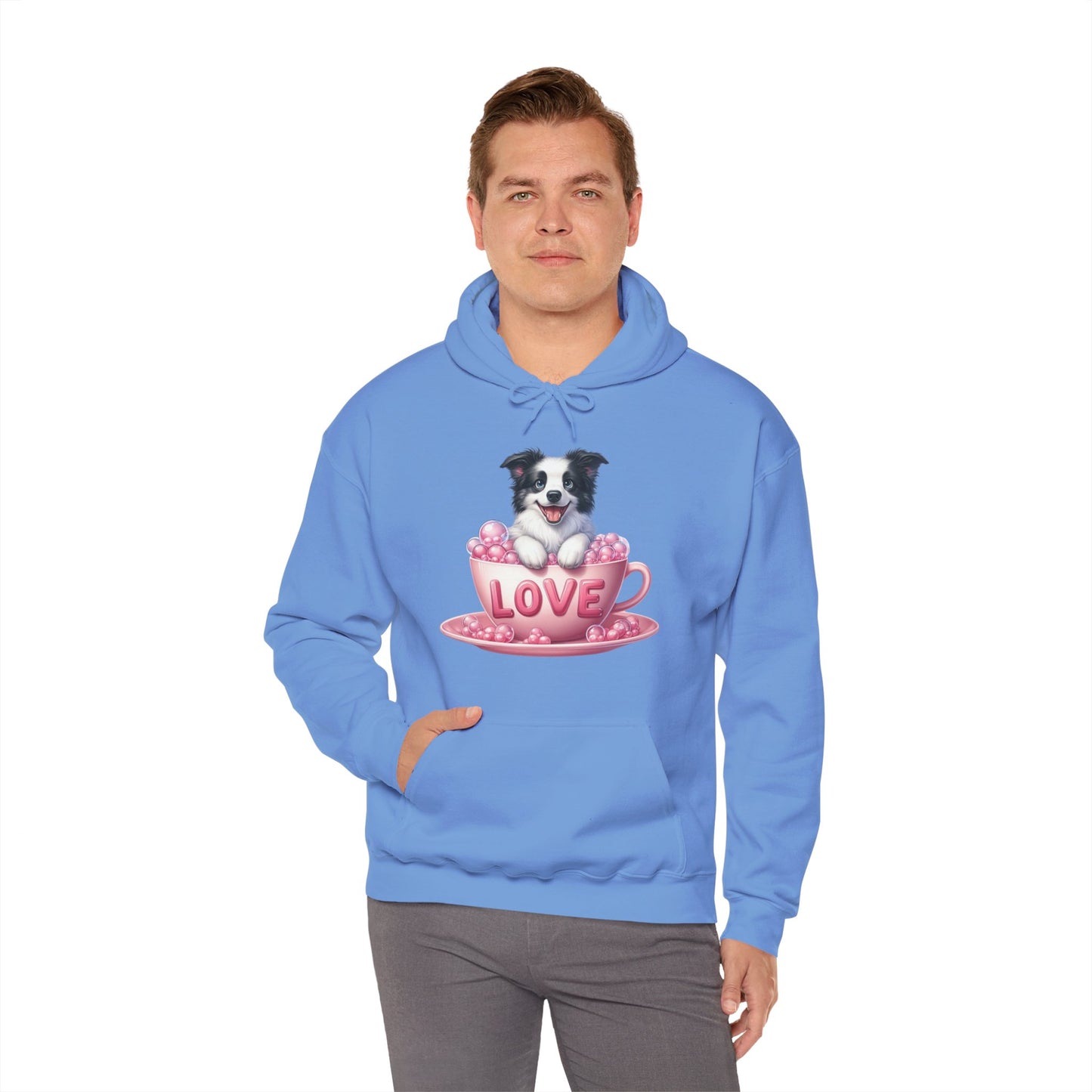 Viral Puppy Love Border Collie Hoodie - Cute Dog in Pink Cup Graphic Unisex Sweatshirt - Adorable Gift for Border Collie Lovers