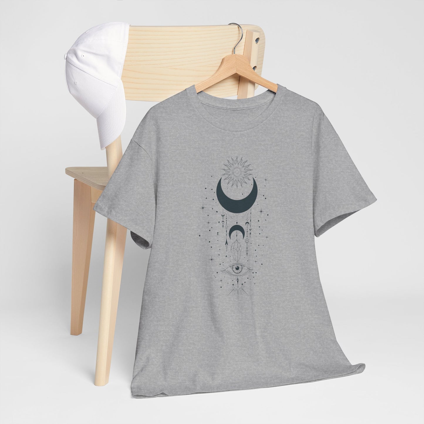 Celestial Moon & Sun Shirt | Boho Mystical Line Art Tee | Spiritual Astrology Gift | Heavy Cotton Unisex Top | Witchy Yoga T-Shirt