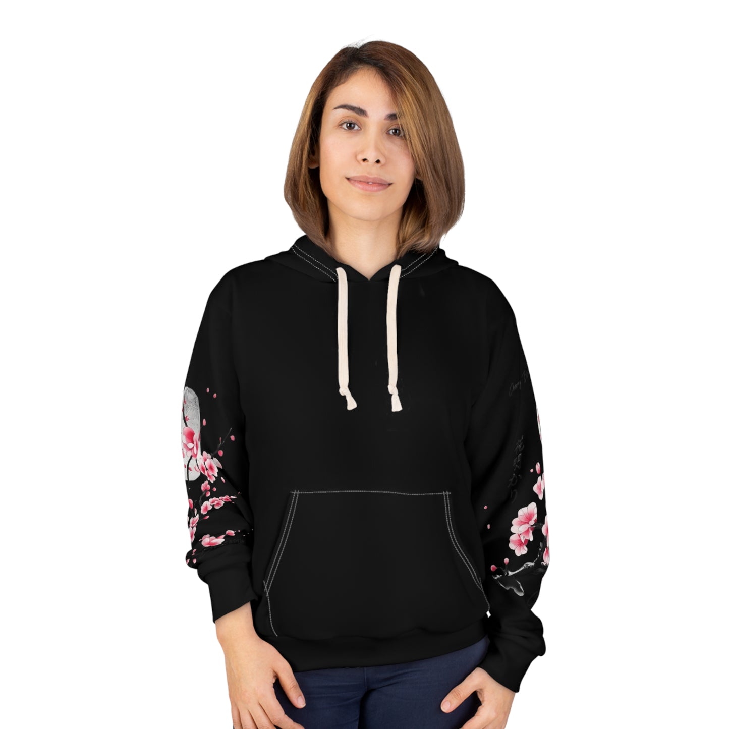 Cherry Blossom Sleeve Hoodie – Japanese Sakura Hoodie, Aesthetic Floral Pullover, Streetwear Hoodie, Unisex Gift