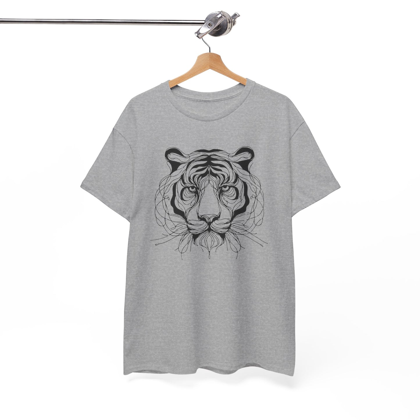 Tiger Line Art Shirt | Wild Animal Sketch Tee | Minimalist Big Cat Face Top | Heavy Cotton 100% Cotton Gift | Unisex Graphic T-Shirt