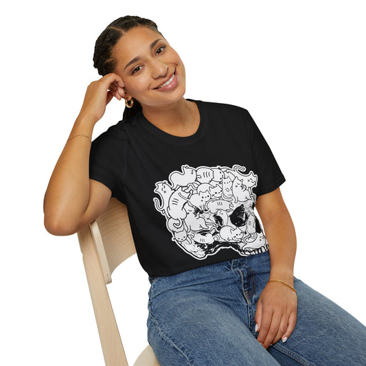 Spooky Feline Fun - Halloween Skull & Cats T-Shirt | Unique October Apparel