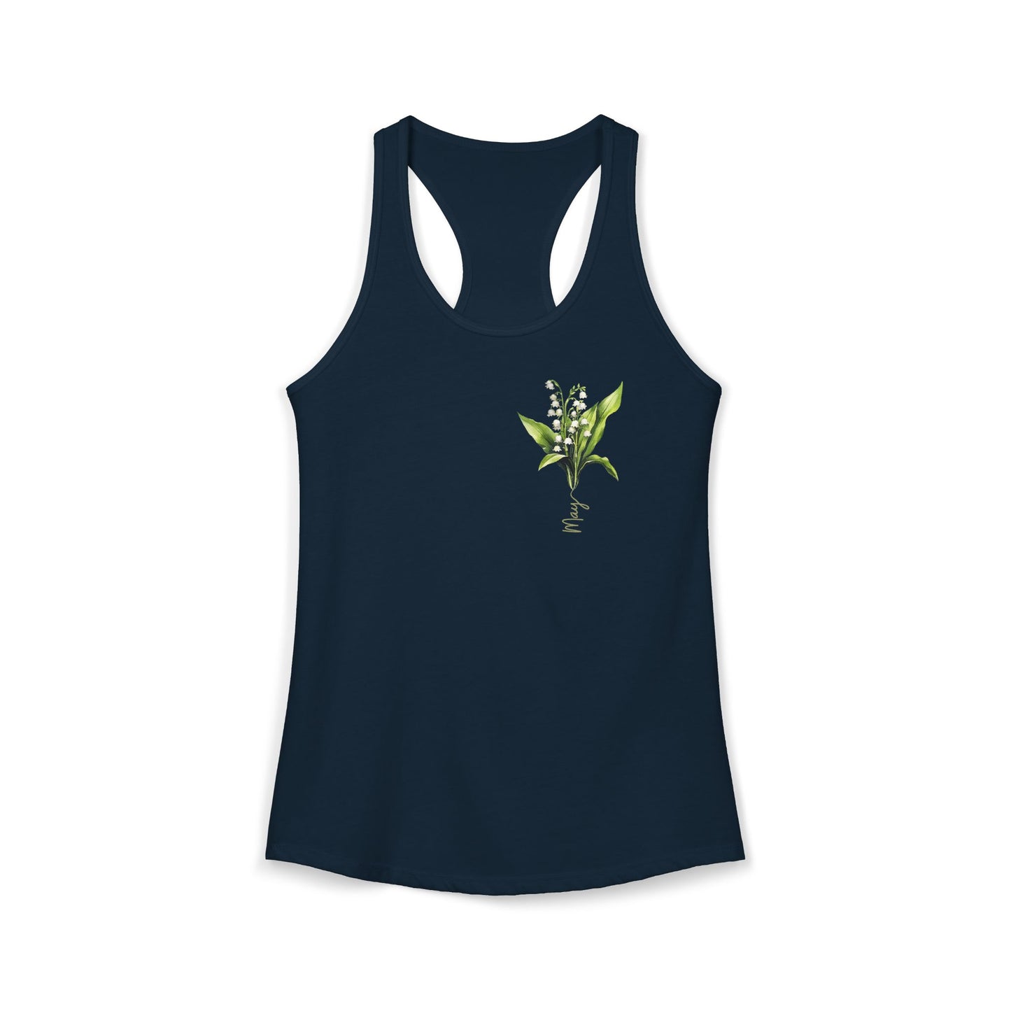 May Blossom Elegance – Lily of the Valley Women’s Racerback Tank Top