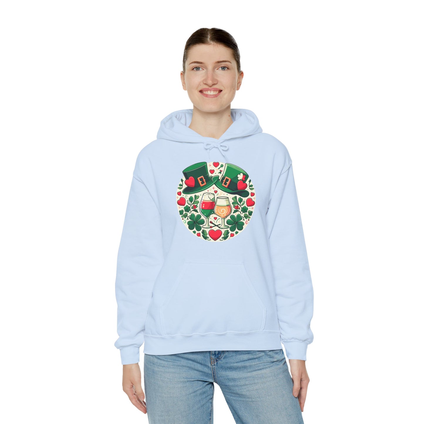 St. Patrick's Day Hoodie, Irish Celebration Beer Clover Heart Unisex Pullover