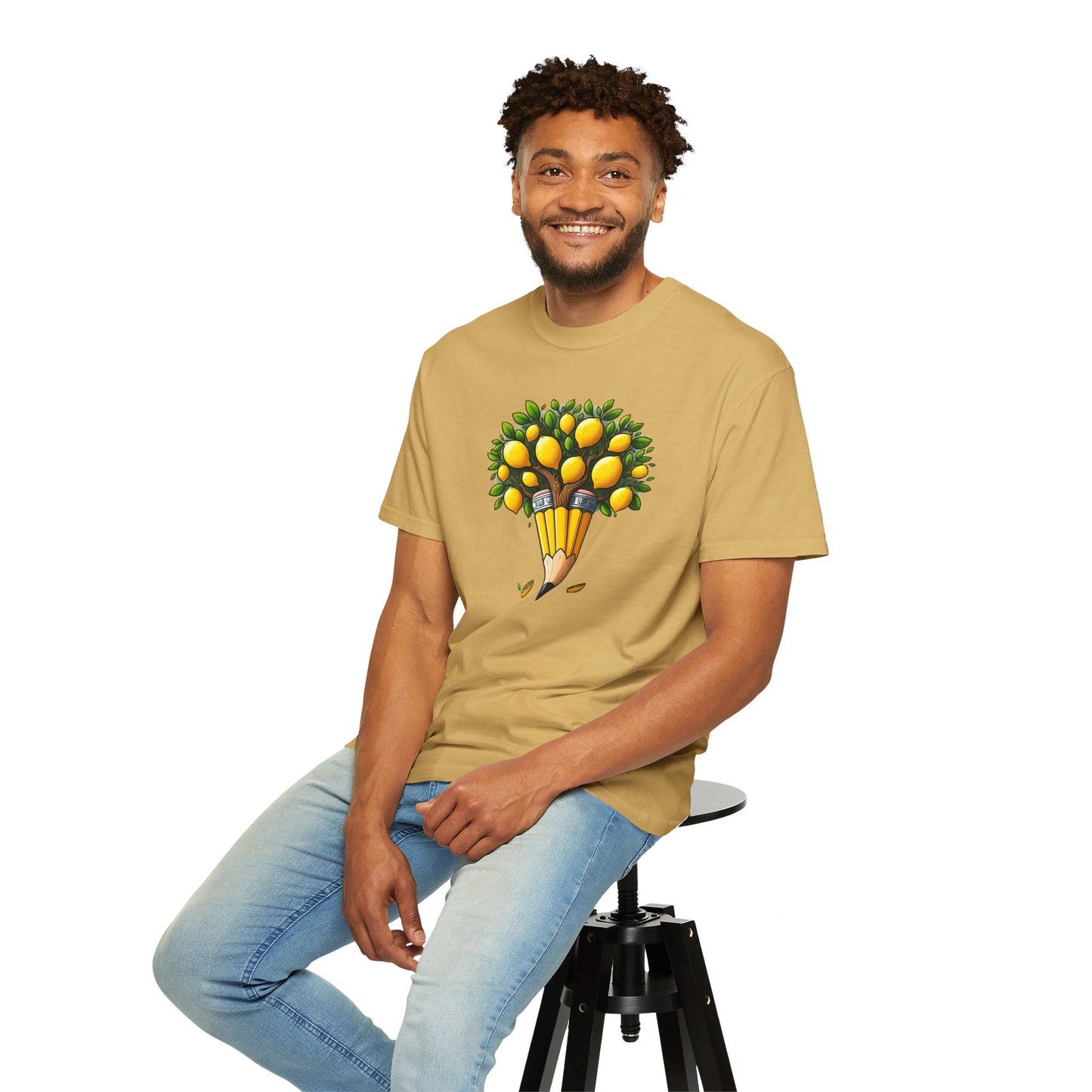 Artistic Lemon Pencil Tree T-Shirt - Unique Art & Nature Celebrating Growth and Imagination