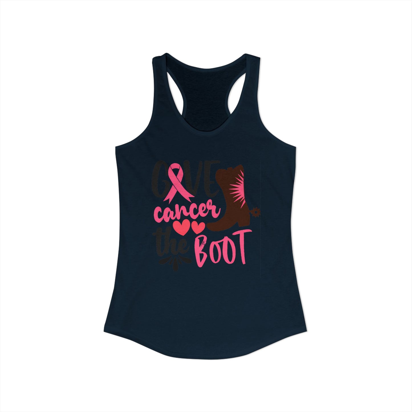 Give Cancer the Boot – Pink Ribbon Cowgirl Racerback Tank for Strong Western Warriors