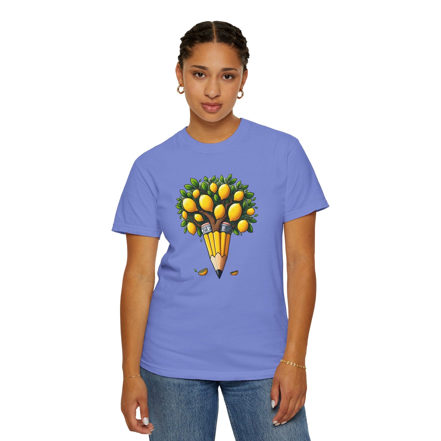 Artistic Lemon Pencil Tree T-Shirt - Unique Art & Nature Celebrating Growth and Imagination