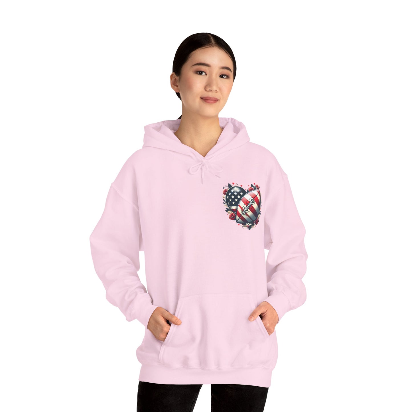 Touchdown Soul: Patriotic American Flag Football Heart Hoodie
